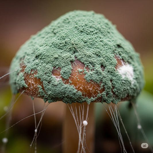 A photo of a mushroom covered in mold