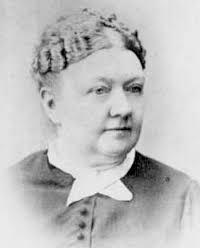 A black and white 19th-century portrait of mycologist Mary Elizabeth Banning. She has braided hair and wears a dark, high-collared dress.
